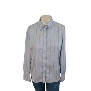 Lands End Womens Striped Long Sleeve Shirt Collared Button Up Sz 10‎ Multicolor